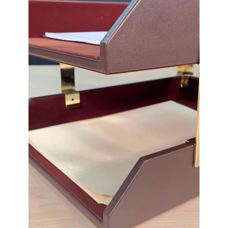 Dacasso Leather Double Legal-Size Trays, Chocolate Brown (A3421) - Image 4